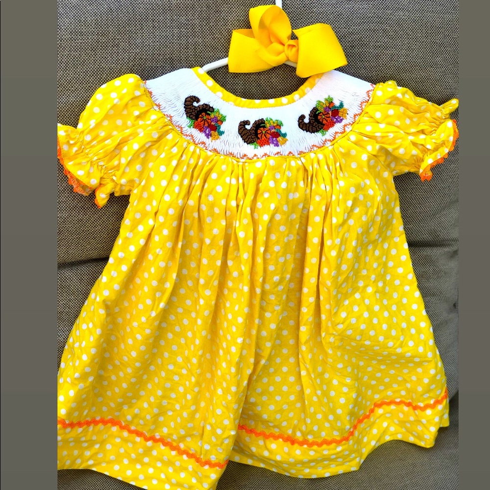 6M Smocked Dress Polka Dots Thanksgiving